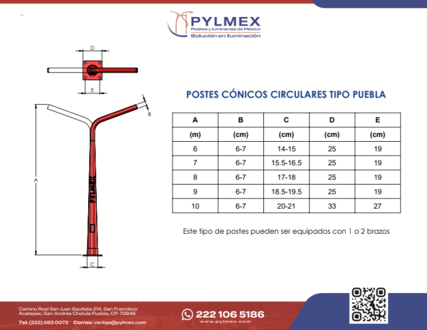 Poste Cónico Circular Tipo Puebla